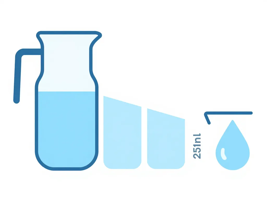 Schéma conversion 1/4 de litre en ml visuel