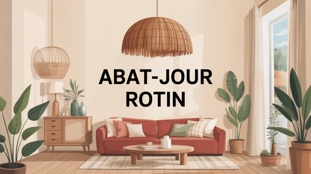 intérieur cosy avec abat jour rotin suspendu