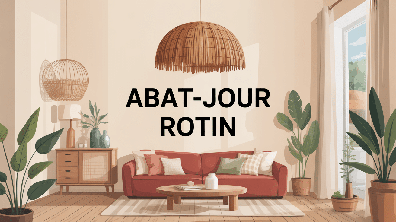 intérieur cosy avec abat jour rotin suspendu