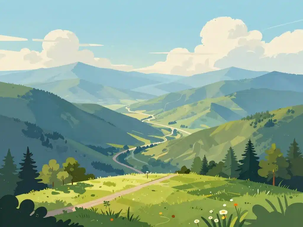 Paysage panoramique du belvedere de la batterie avec vallées et lumière naturelle