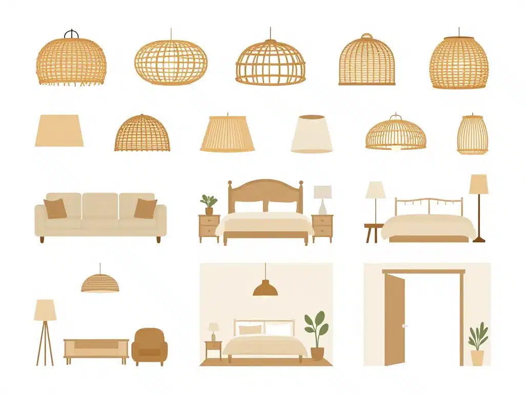 différents abat jour rotin par pièce et forme