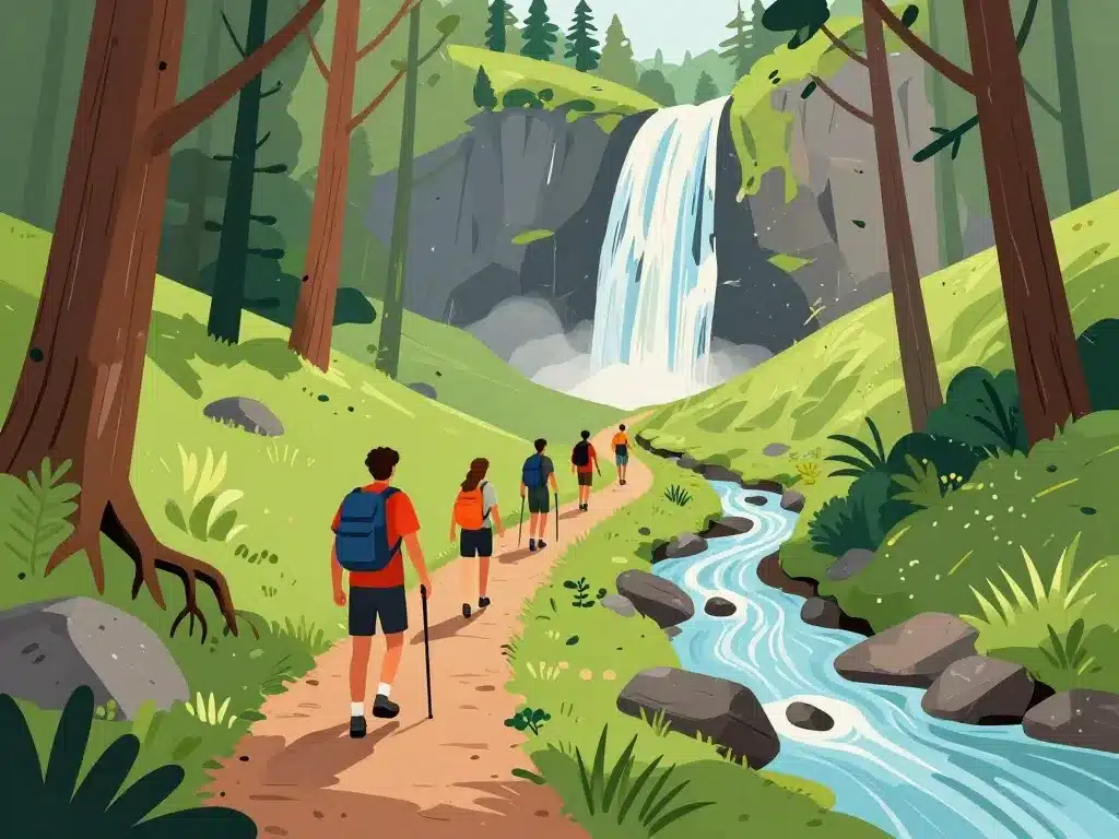 illustration sentier randonnée cascade de carnevale - cascata di carnevale