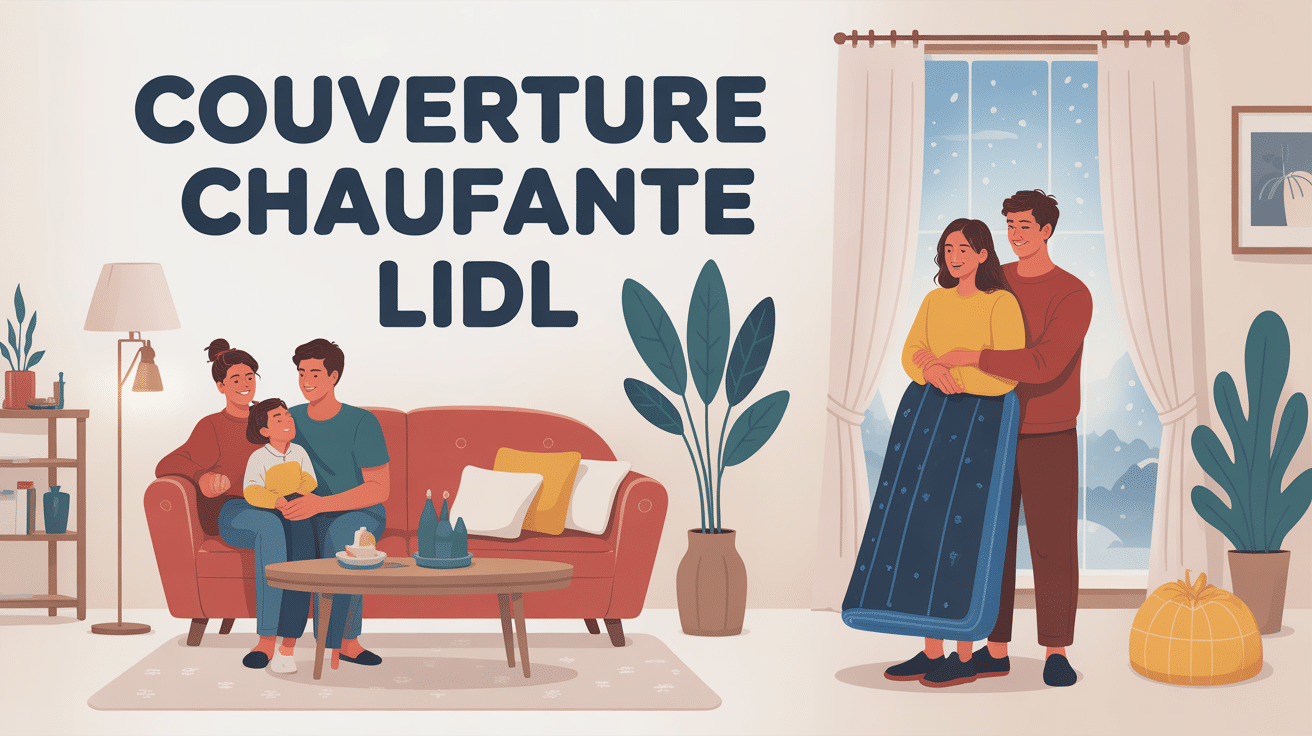 Famille avec couverture chauffante Lidl dans salon cosy