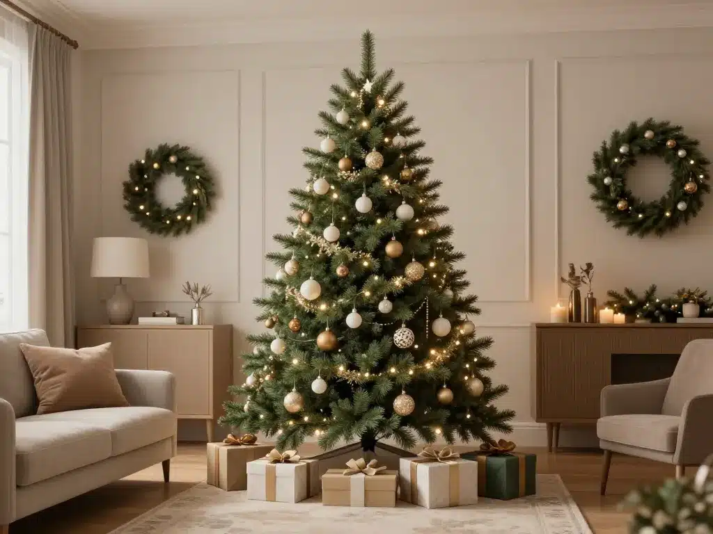 decoration de noel sapin et salon élégant