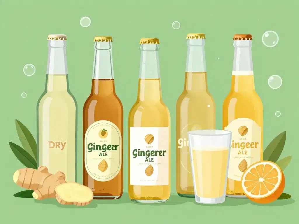 différents ginger ale bouteilles et ingrédients
