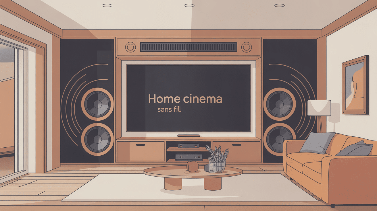 home cinema sans fil dans salon moderne, câbles discrets