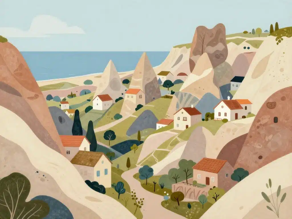 maisons entre les rochers paysages emblématiques divers