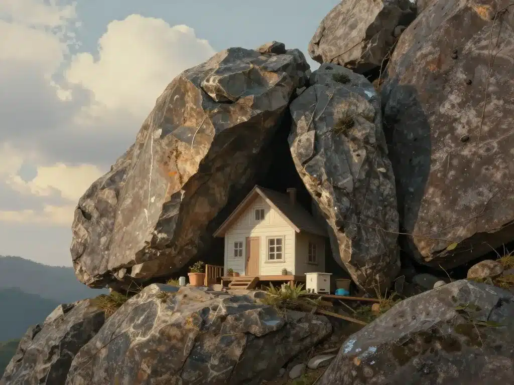 symbolique maison entre les rochers rêve quotidien