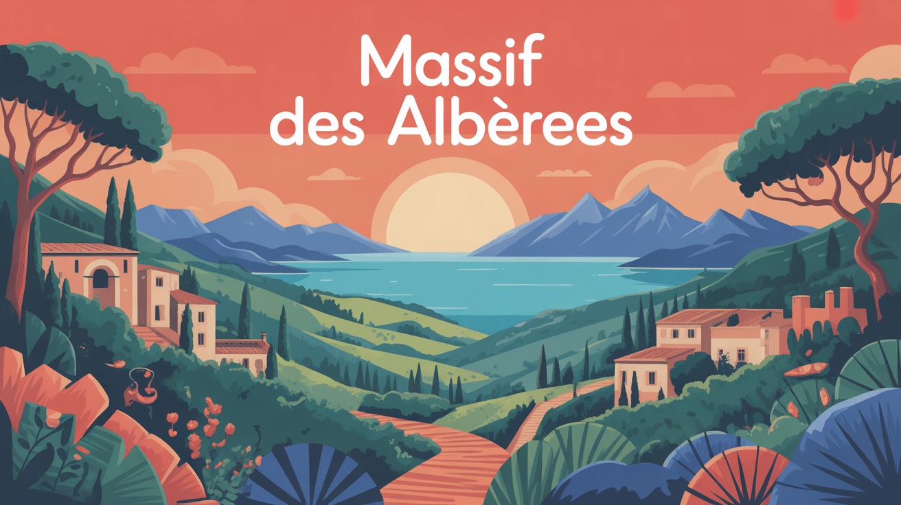 illustration massif des albères mer méditerranée et montagnes