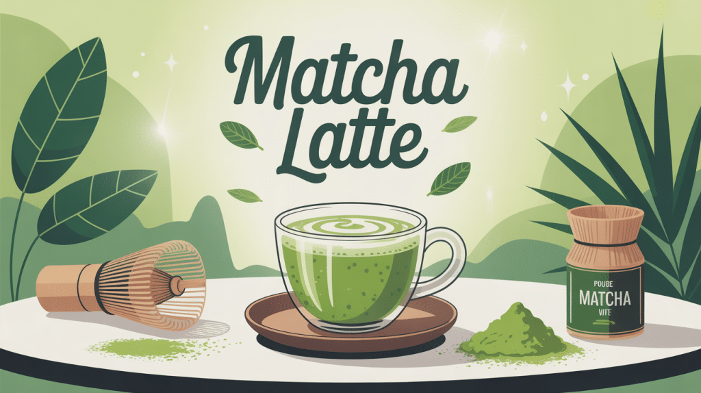 image matcha latte tasse verte fouet bambou