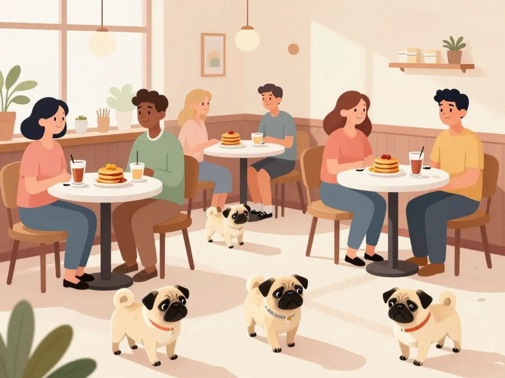 intérieur milk & pug brunch avec carlins et invités