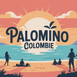 Vue tropicale Palomino Colombie plage rivière montagnes