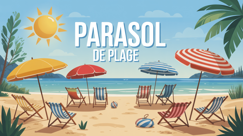 illustration parasol plage famille mer