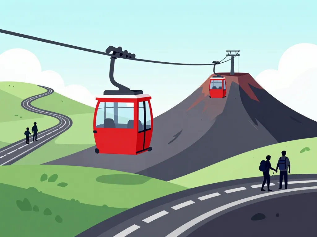 câble téléphérique Etna, voyageurs préparant ascension