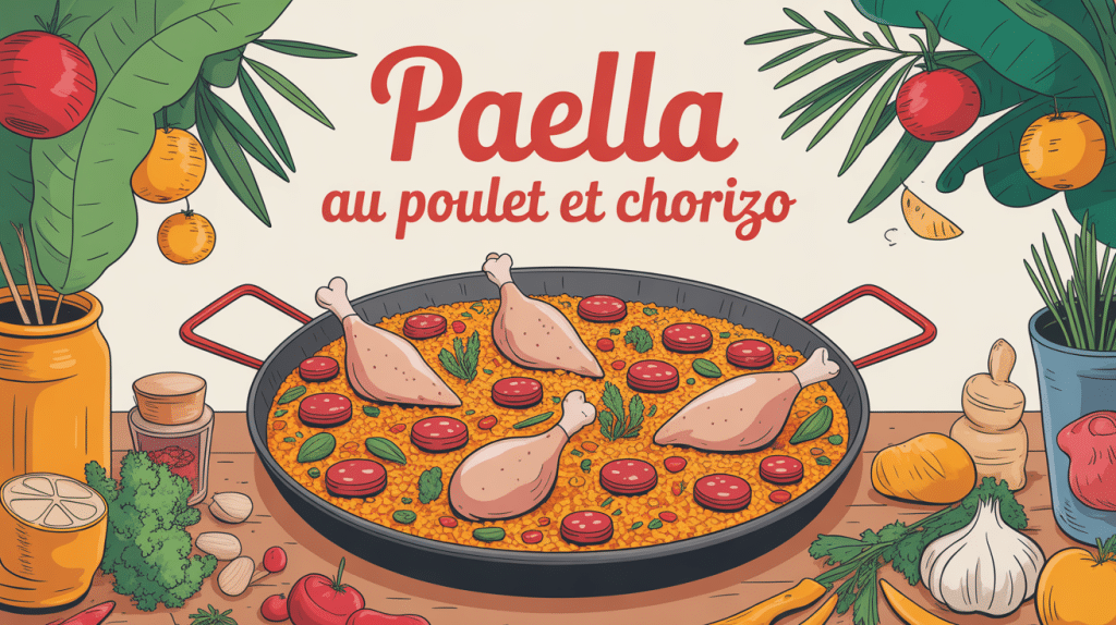 recette paella au poulet et chorizo grande poêle festive