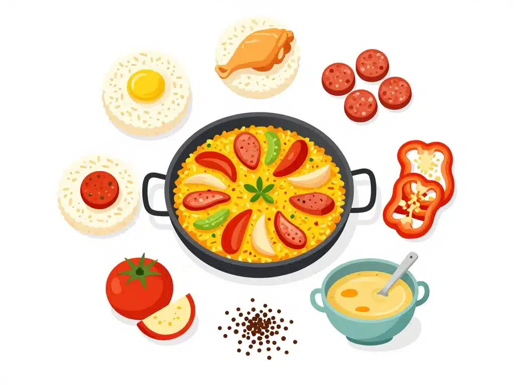 recette paella au poulet et chorizo vue ingrédients