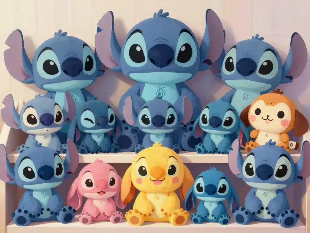 stitch peluche variété sur lit