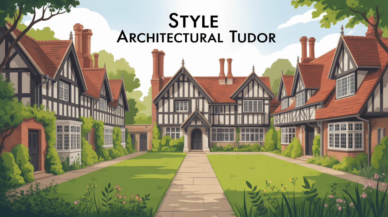 illustration style architectural tudor cottage anglais avec colombages et toits pentus