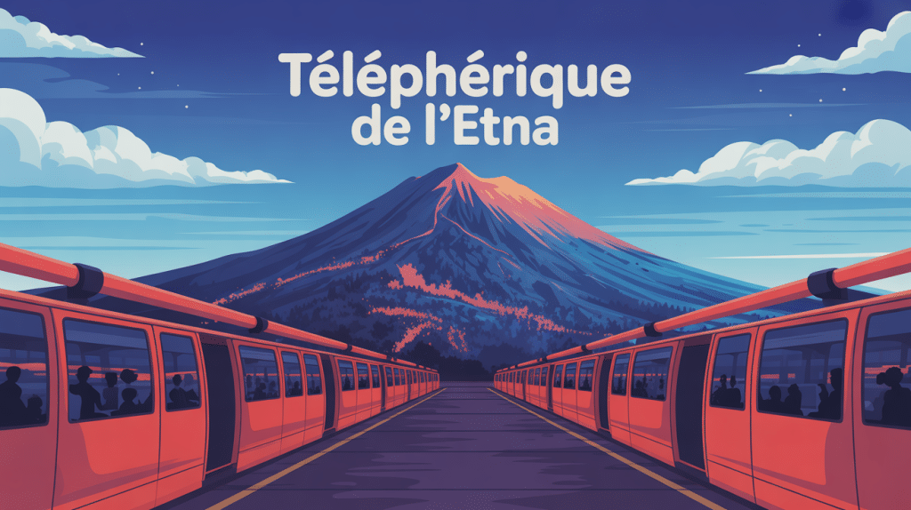 vue stylisée téléphérique Etna sur volcan Sicile