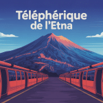 vue stylisée téléphérique Etna sur volcan Sicile