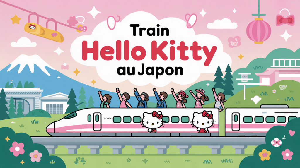 illustration colorée train hello kitty japon