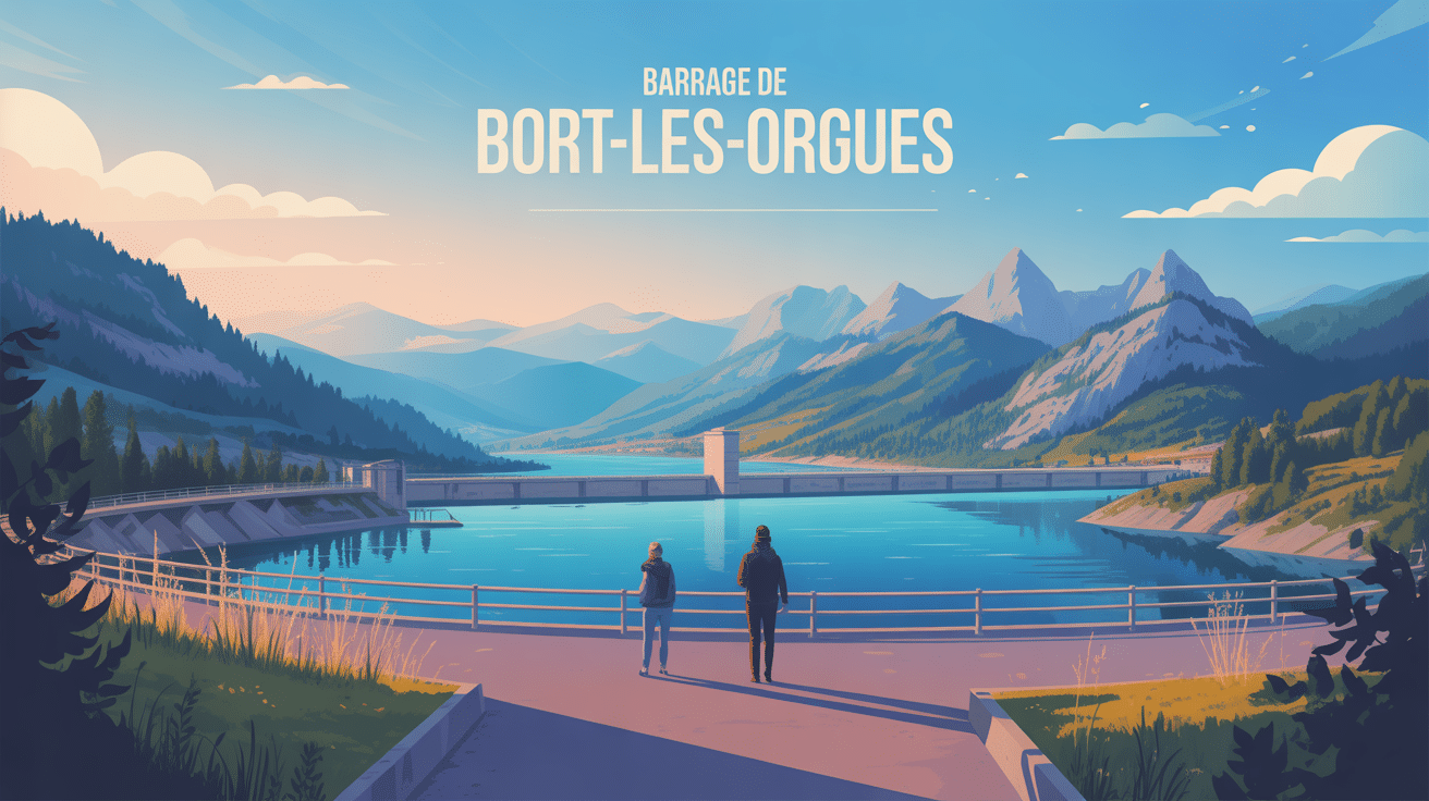 Vue panoramique barrage Bort les Orgues et lac