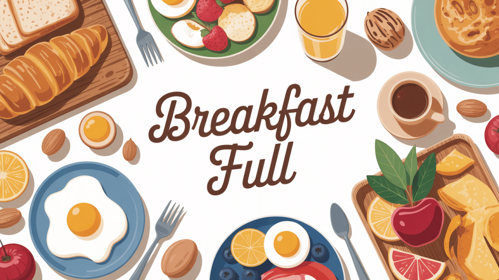 table breakfast full avec œufs yaourt pain complet fruits noix