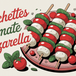 brochettes tomate mozzarella sur plat méditerranéen
