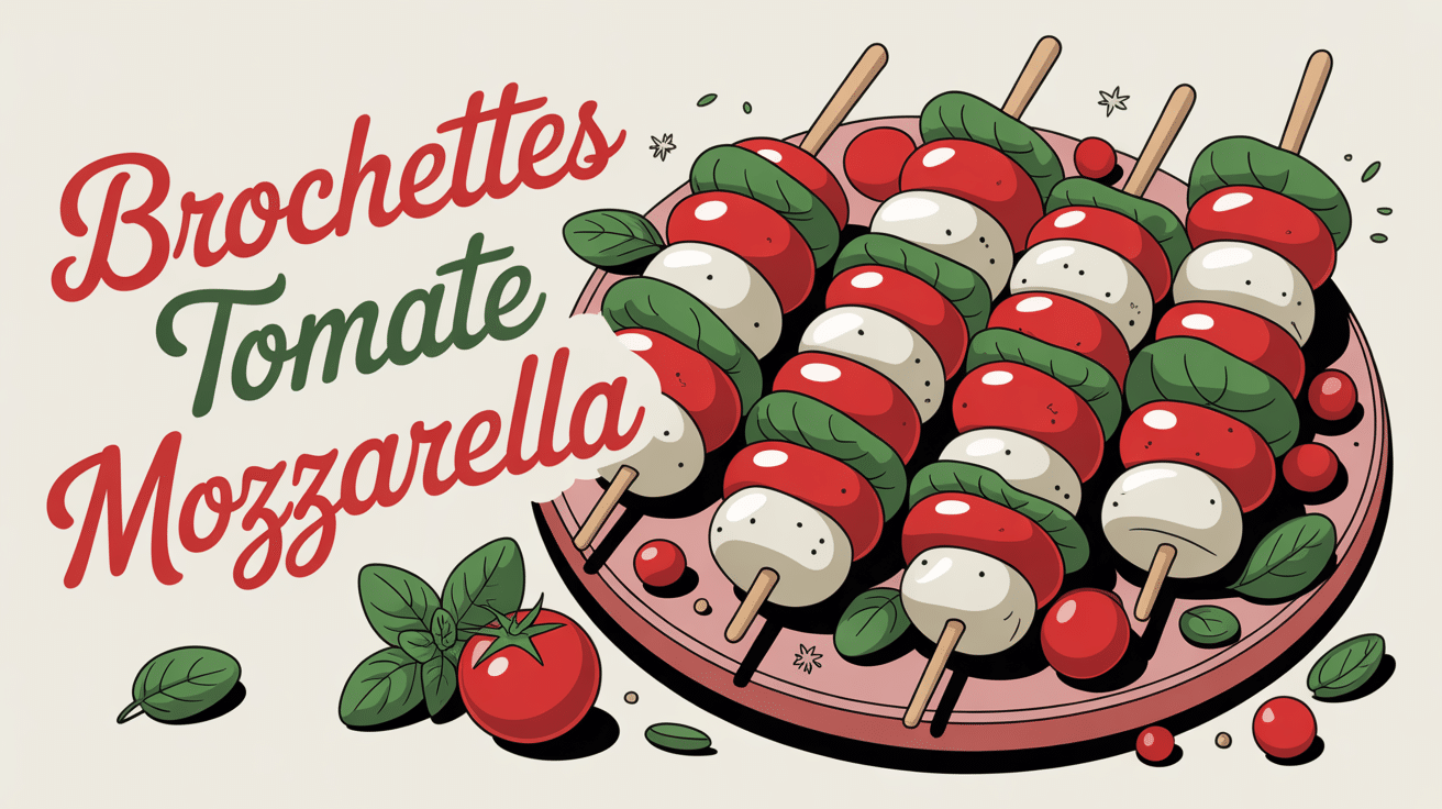 brochettes tomate mozzarella sur plat méditerranéen