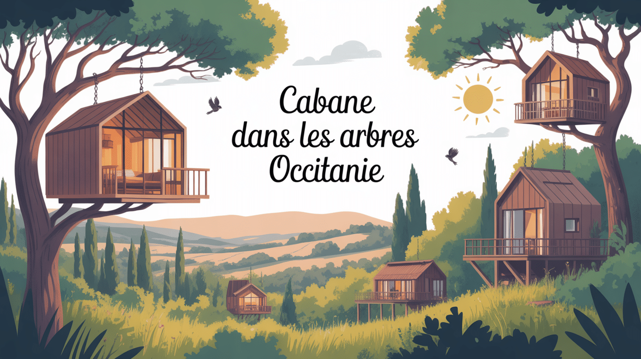 illustration cabane dans les arbres occitanie paysage sud