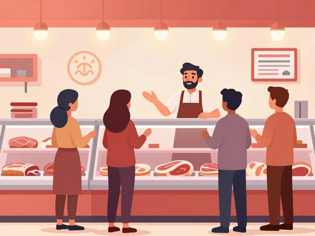 Clients et boucher boucherie halal Genève confiance