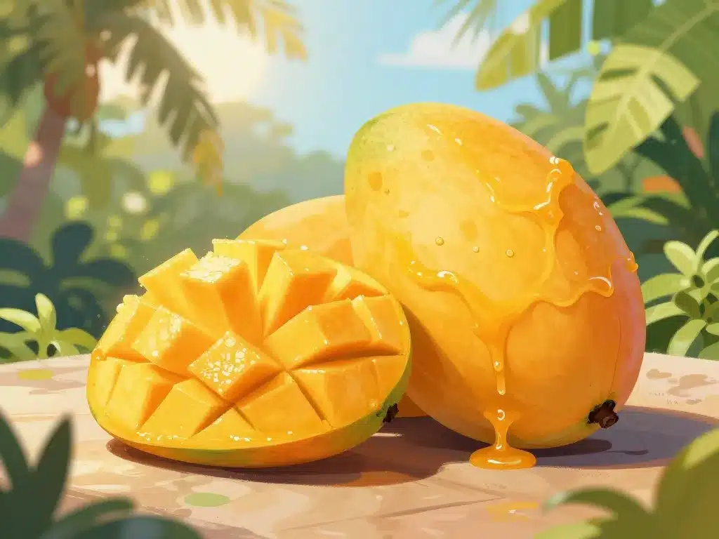 Mangues José coupées et entières avec feuillages antillais