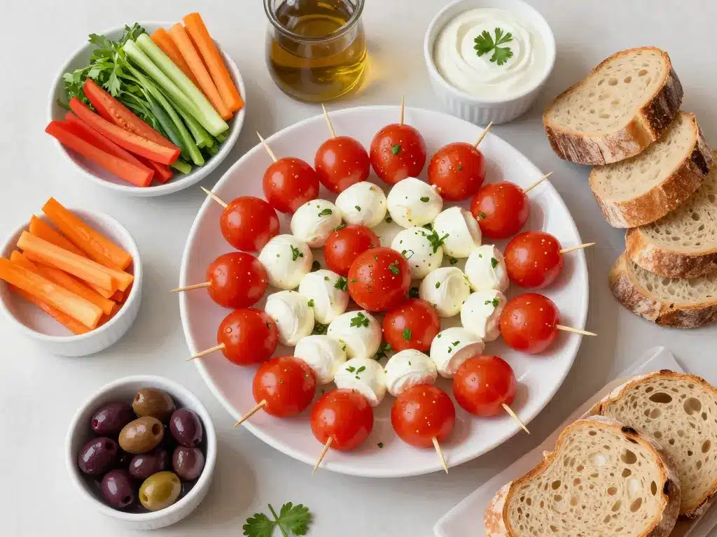 présentation brochettes tomate mozzarella buffet