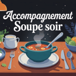 Que manger avec une soupe le soir, table chaleureuse avec différents accompagnements