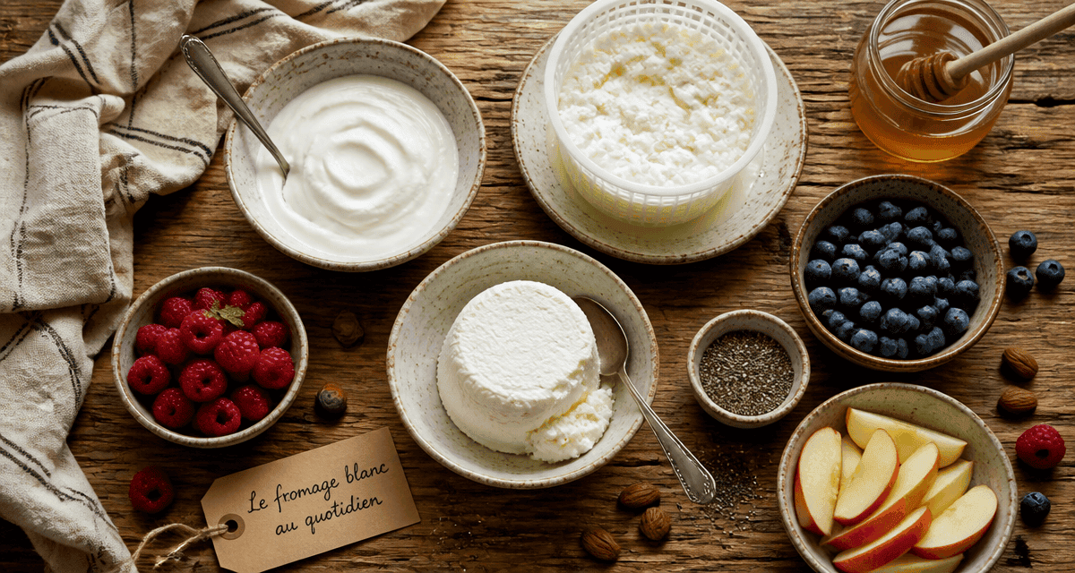 Bienfait du fromage blanc, bols variés avec fruits et graines
