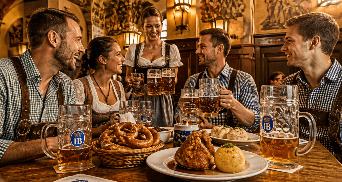 Scène conviviale dans une brasserie munichoise