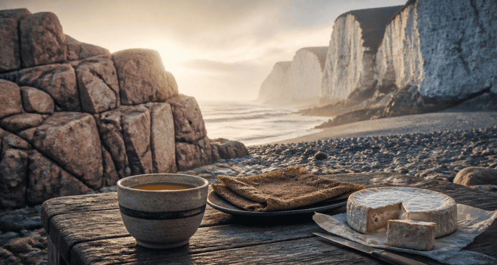 bretagne ou normandie plage galets granit falaise