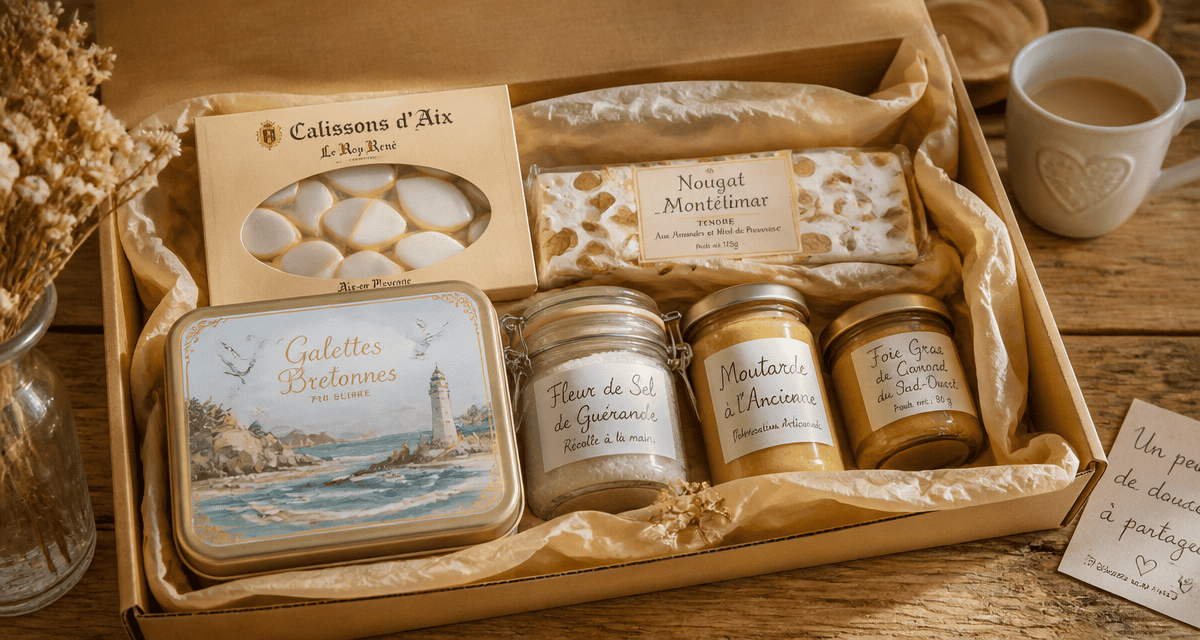 Coffret spécialités françaises à offrir sur table en bois