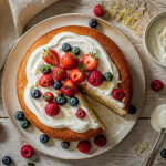 dessert crème fraîche rapide avec gâteau moelleux et fruits rouges