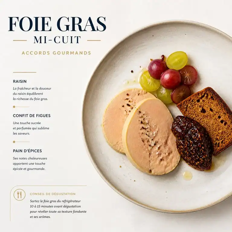 Assiette de foie gras dressée avec accompagnements pour une dégustation festive