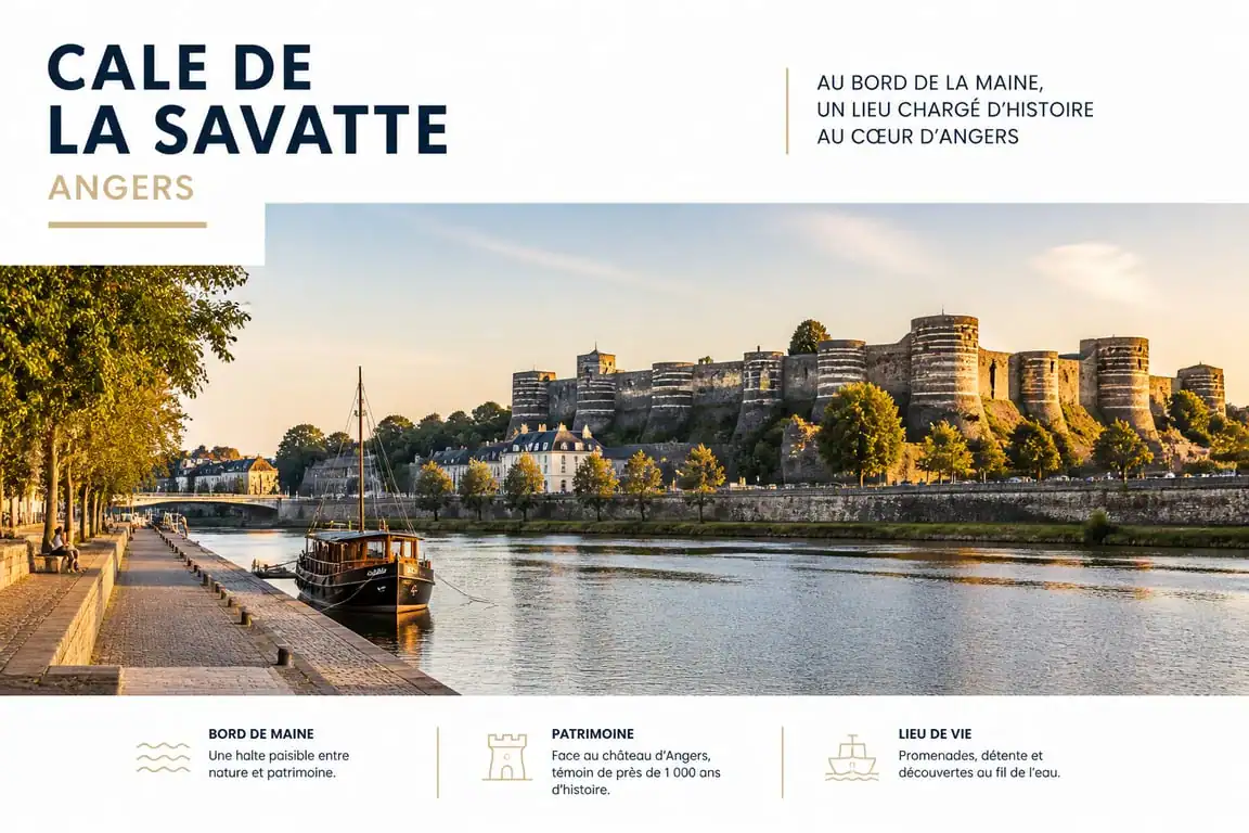 Vue panoramique de la Cale de la Savatte à Angers avec le château en arrière-plan