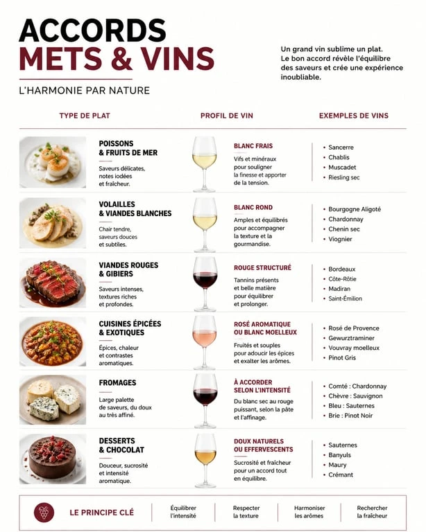 Infographie des accords mets-vins pour les passionnés du vin
