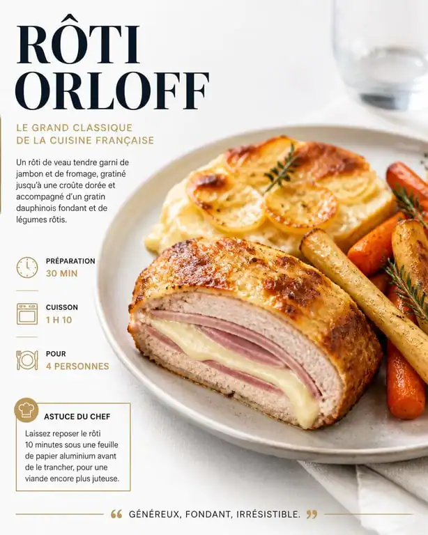 Rôti Orloff accompagné de son gratin dauphinois et légumes de saison