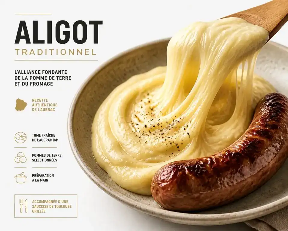 Aligot traditionnel et saucisse de Toulouse en accompagnement
