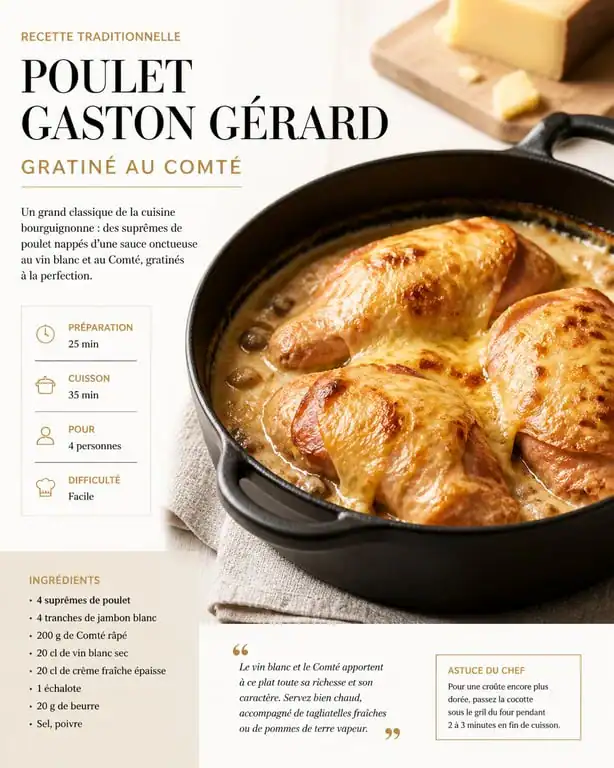 Poulet Gaston Gérard façon Cyril Lignac gratiné au comté