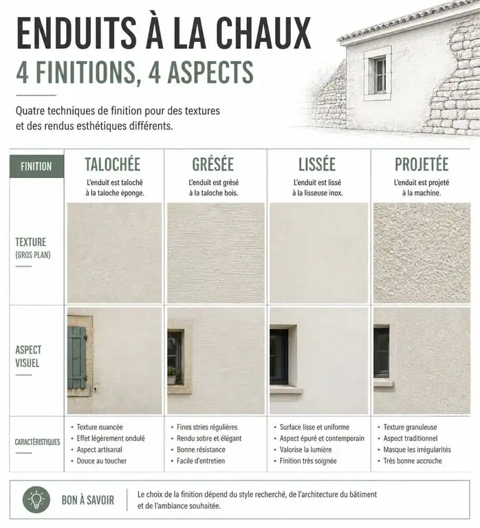Comparatif des finitions d'enduits à la chaux pour façades parisiennes