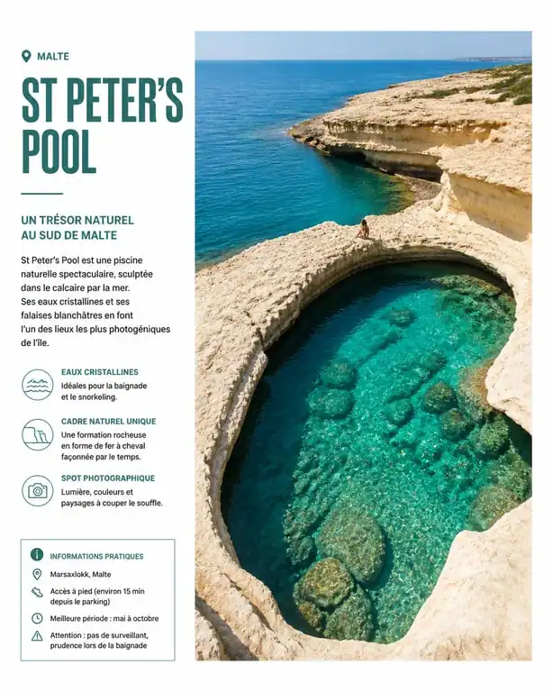 Vue panoramique de la piscine naturelle St Peter's Pool à Malte