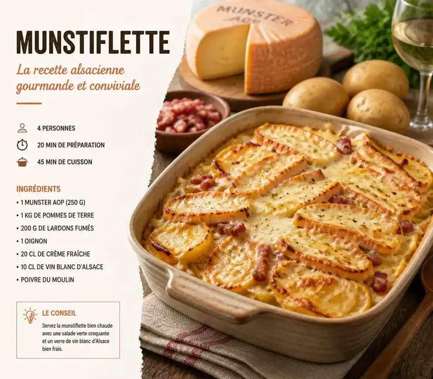 Recette de Munstiflette traditionnelle des Vosges dans un plat à gratin