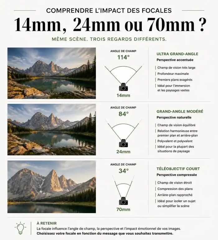 Infographie comparative des focales pour objectif de paysage