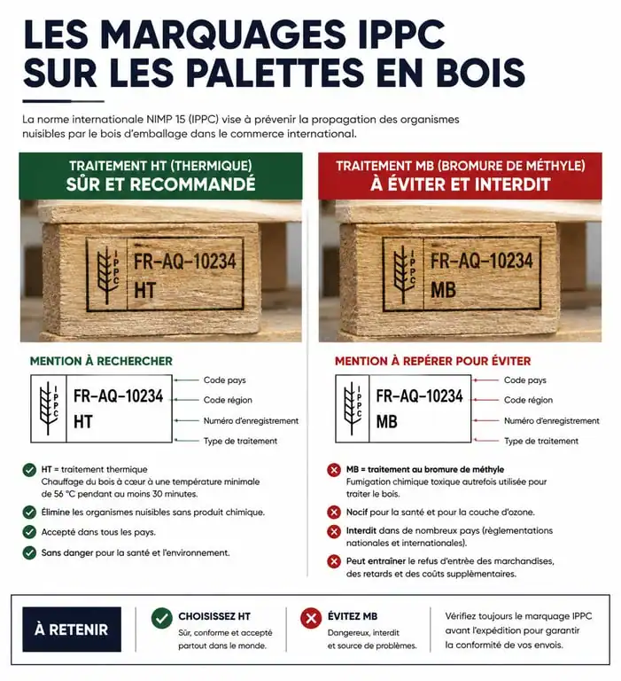 Infographie des marquages de sécurité pour fabriquer un meuble en palette